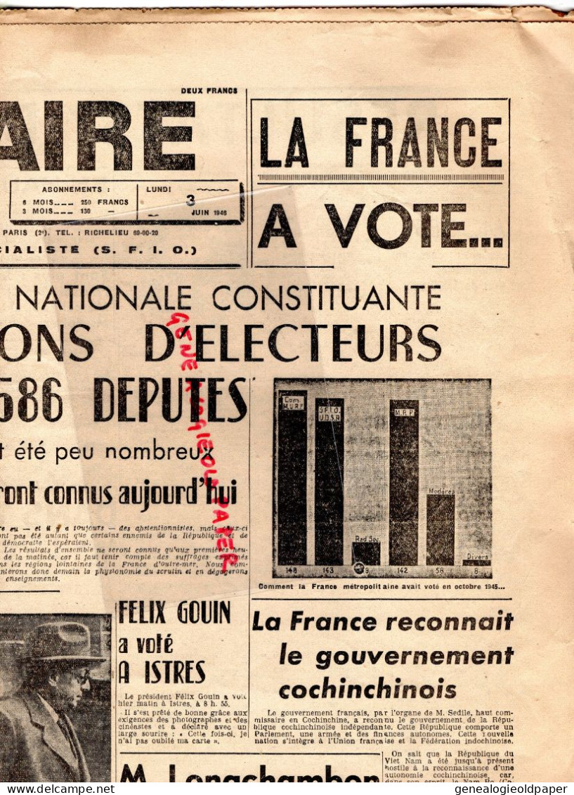 87-LIMOGES-GUERRE 1939-1945-POPULAIRE CENTRE-3 JUIN 1946-ASSEMBLEE NATIONALE-BELLAC-ROCHECHOUART-ST SAINT YRIEIX-JUNIEN - Historische Documenten