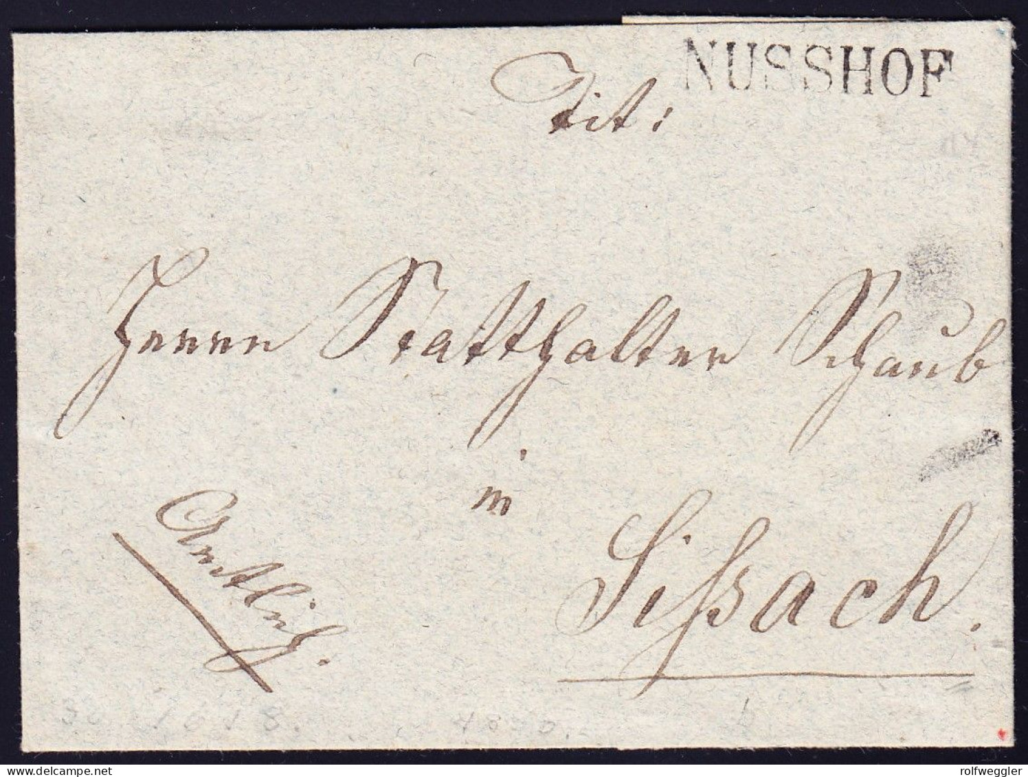1860 Stabstempel NUSSHOF Auf Kleinem Amtsbrief Nach Sissach. - ...-1845 Precursores