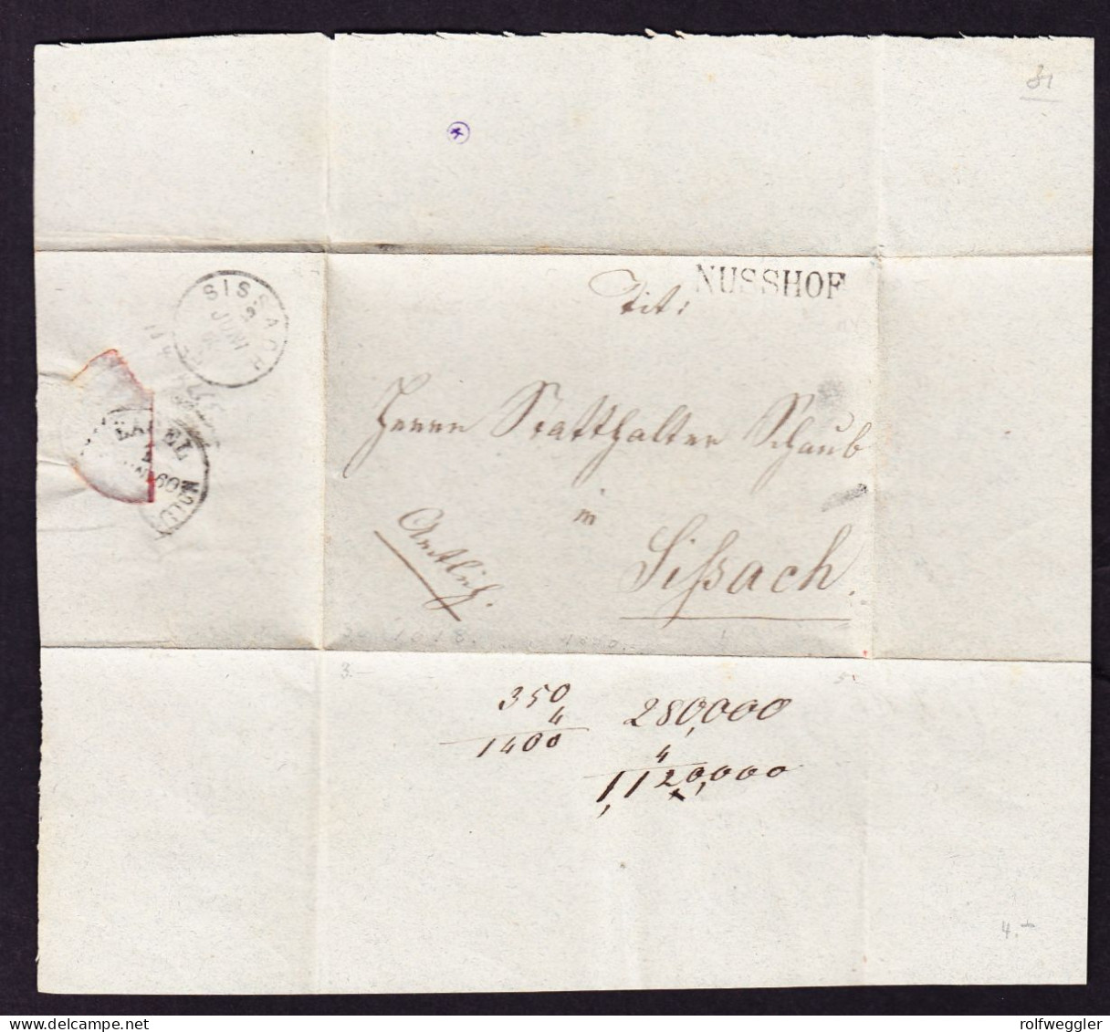 1860 Stabstempel NUSSHOF Auf Kleinem Amtsbrief Nach Sissach. - ...-1845 Prephilately