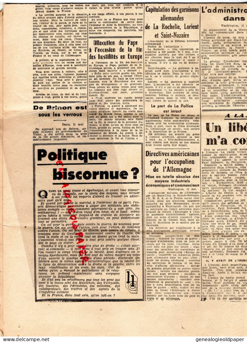 87-LIMOGES-GUERRE 1939-1945-LIBERTE CENTRE-12 MAI 1945-BERLIN CAPITULATION ALLEMAGNE-STALINE-BUCHENWALD-LIBERATION - Historische Dokumente