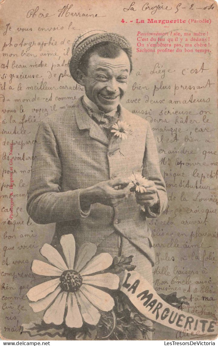 HUMOUR - Parodie - La Marguerite - Un Homme Souriant Bêtement - Carte Postale Ancienne - Humour