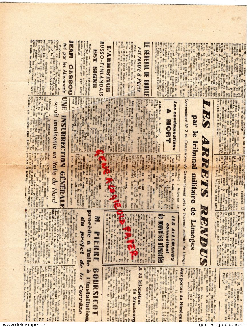 87-LIMOGES-GUERRE 1939-1945-CENTRE LIBRE-11-9-1945-MAQUIS CHATEAU FARSAC EYMOUTIERS-BOURSICOT TULLE-ORADOUR-LAURIERE FFI - Historische Dokumente