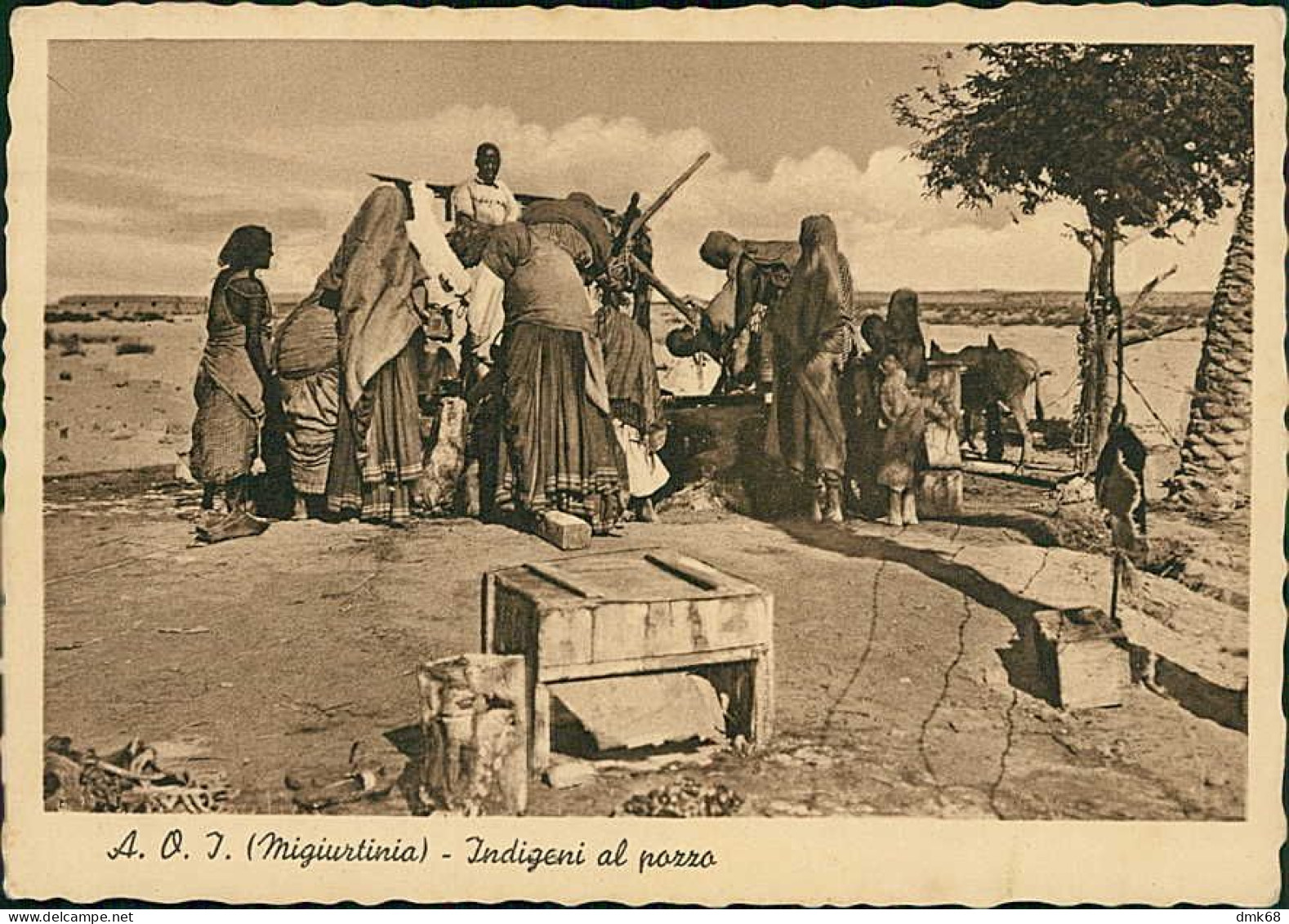 SOMALIA - AFRICA ORIENTALE ITALIANA - MIGIURTINIA - INDIGENI AL POZZO / NATIVES AT THE WELL - EDIT A.N.C. 1930s (12118) - Somalie