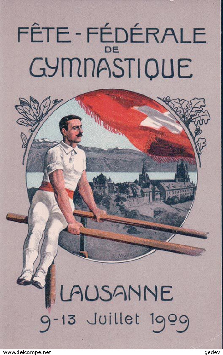 Lausanne VD, Fête De Gymnastique Juillet 1909, Müller Illustrateur (8627) - Gymnastiek
