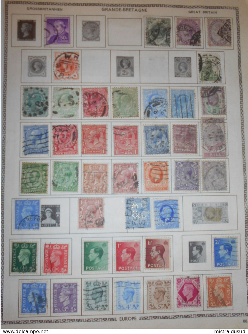 Grande-bretagne Collection , 120 Timbres Obliteres Sur Pages D Album - Sammlungen