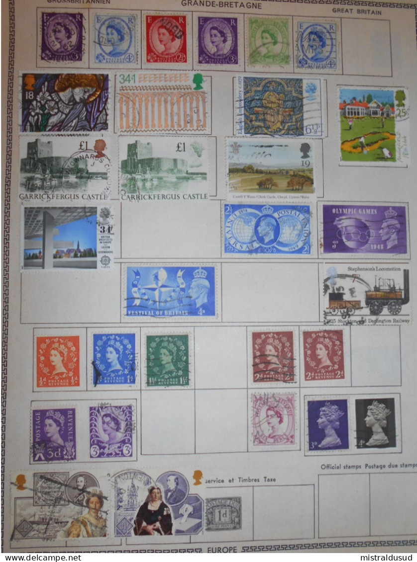 Grande-bretagne Collection , 120 Timbres Obliteres Sur Pages D Album - Collections