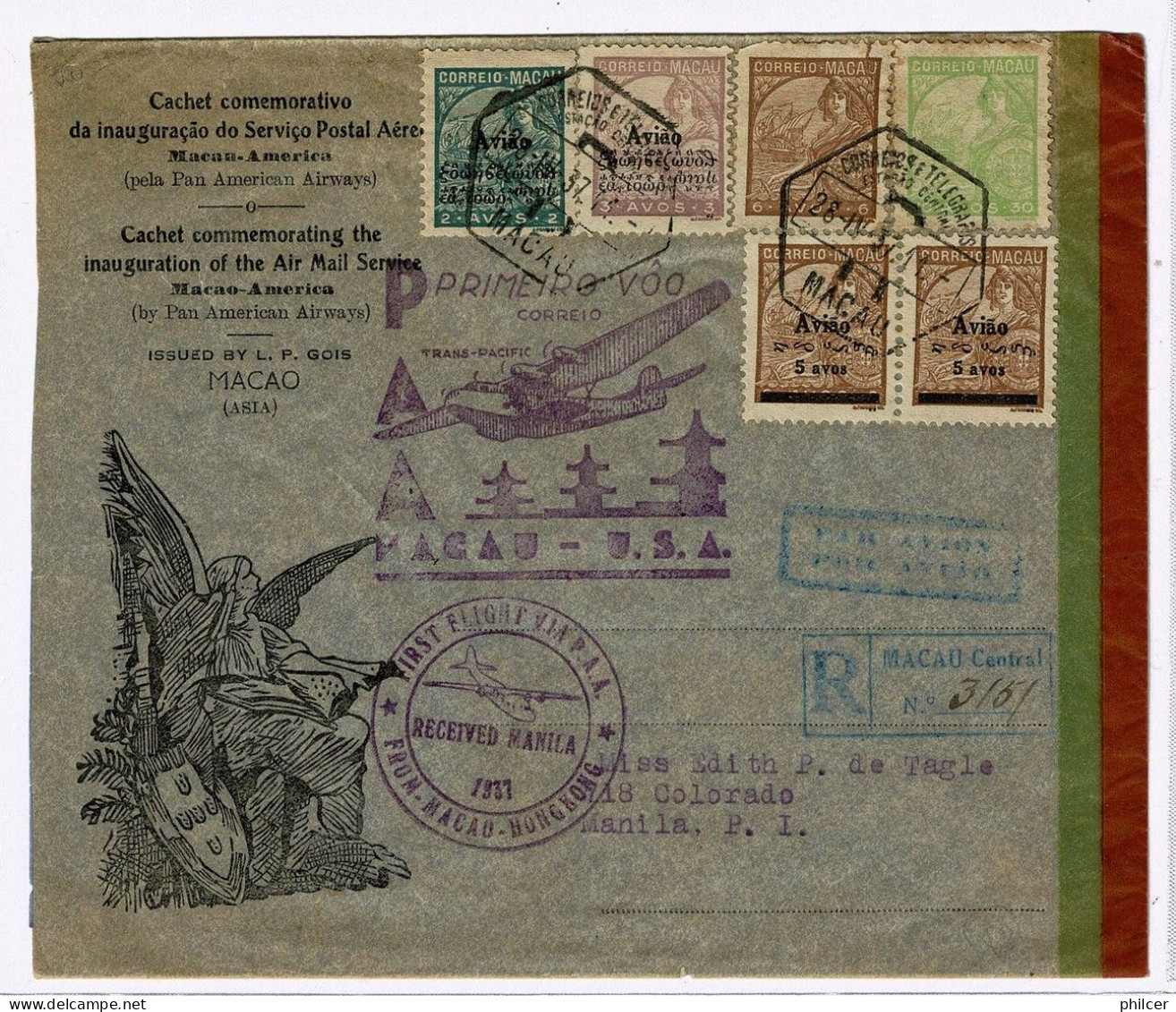 Macau, 1937, Macau-Manila, First Flight Via P.A.A. - Storia Postale