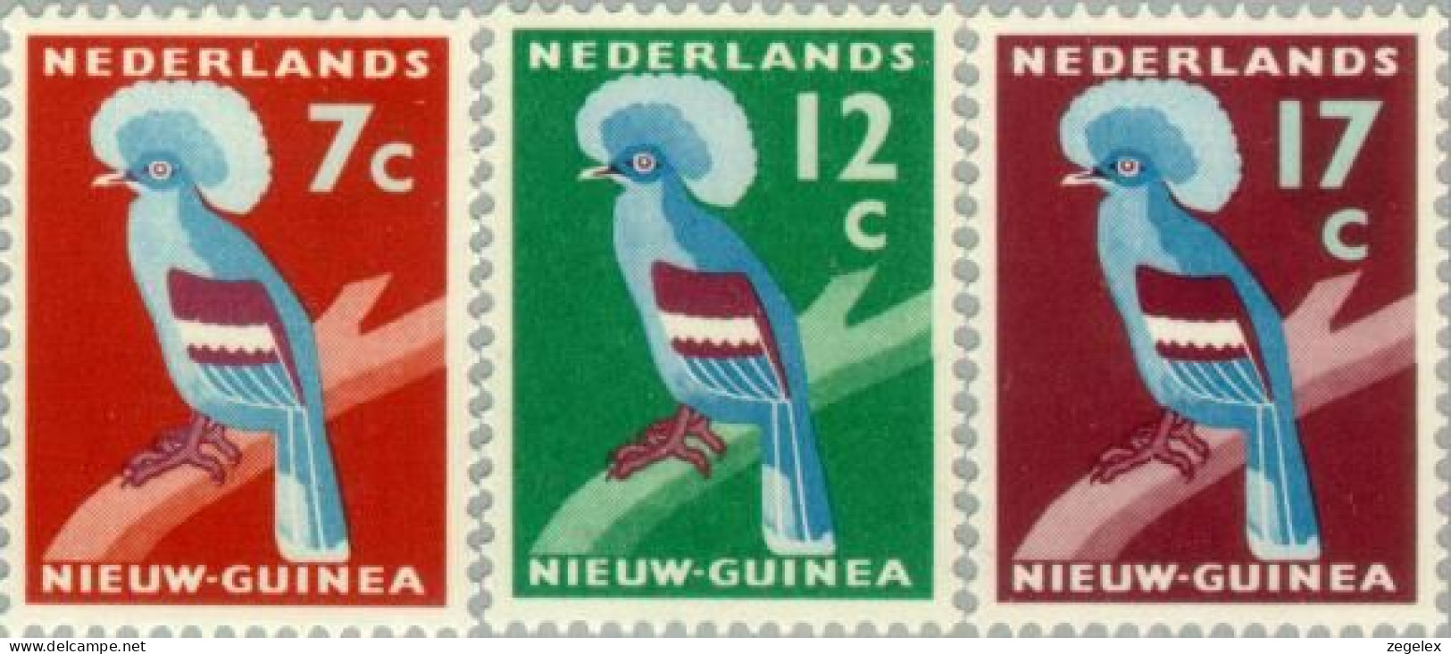 Nederlands Nieuw Guinea 1959, Kroonduif NVPH 54-56 MH*/ongestempeld. Bird, Oiseau, Vogel - Netherlands New Guinea