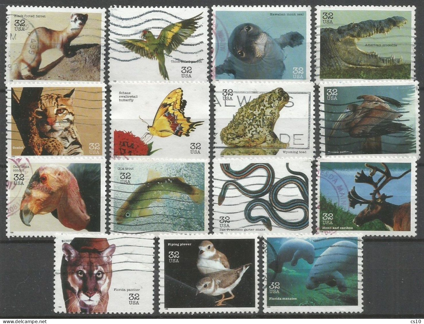 USA 1996 Endangered Wildlife Species SC. # 3105A/O Cpl 15v Set Used ( #7 VFU Included !!! ) - Volledige Vellen