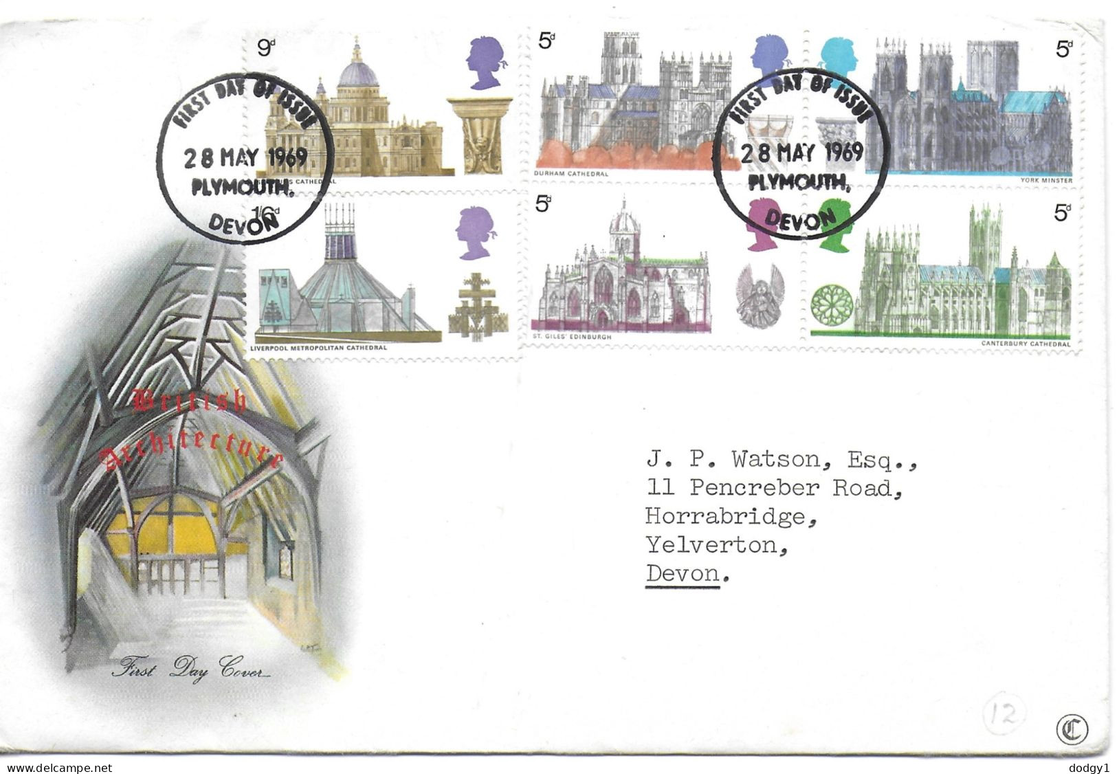 GREAT BRITAIN FDC BRITISH ARCHITECTURE, CATHEDRALS. 28th MAY 1969    Ch1 - 1952-1971 Em. Prédécimales