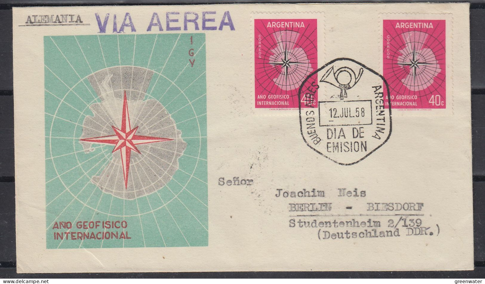 Argentina IGY FDC 12.7.1958 (59017) - Internationaal Geofysisch Jaar