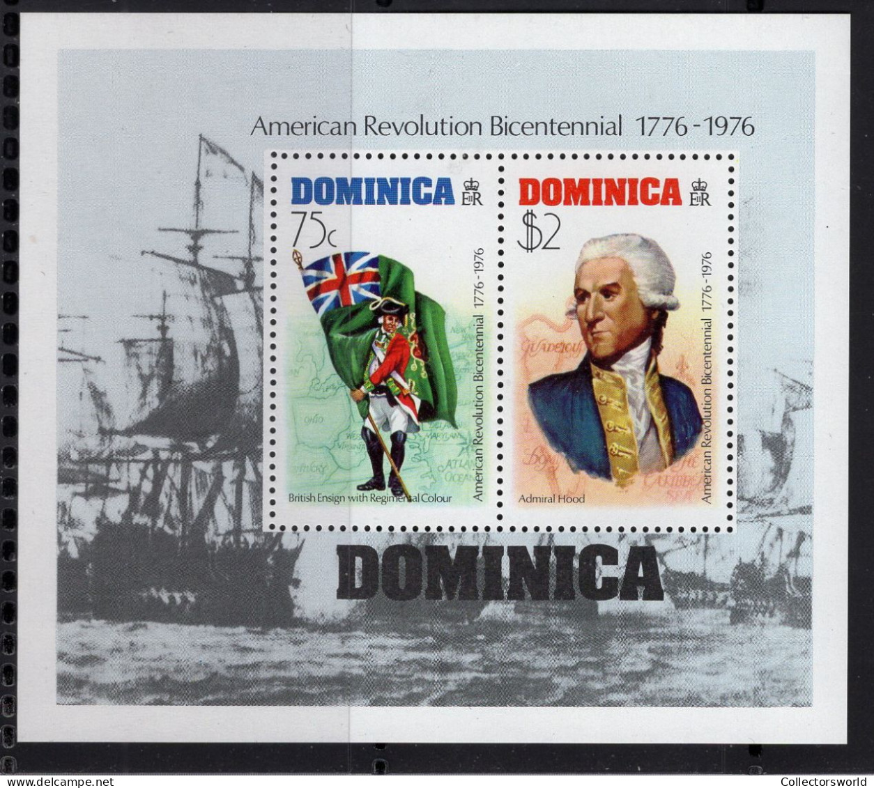 Dominica 1976 Block 2v American Revolution Bicentennial Admiral Hood Flag Ship MNH - Dominica (...-1978)