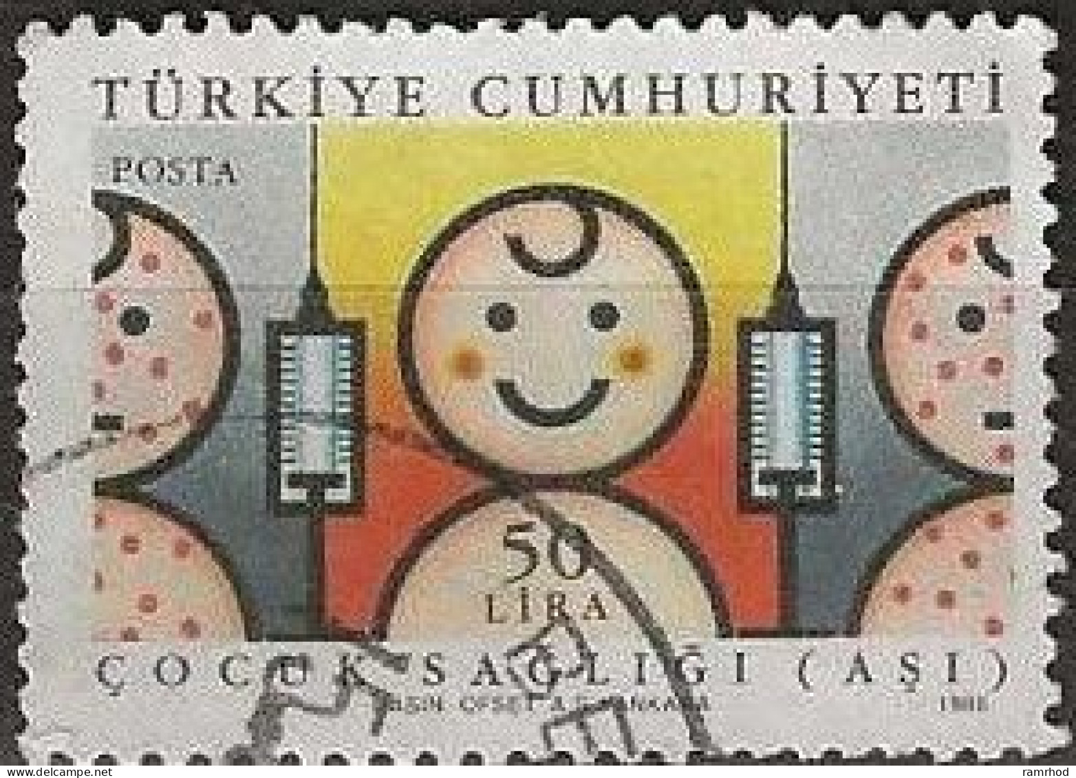 TURKEY 1988 Health - 50l - Syringes Between Healthy And Sick Children FU - Usados