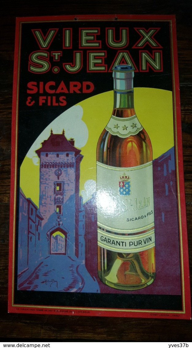 "Vieux St. JEAN Sicard Et Fils" Plaque Carton 24x42 - TB - Publicités