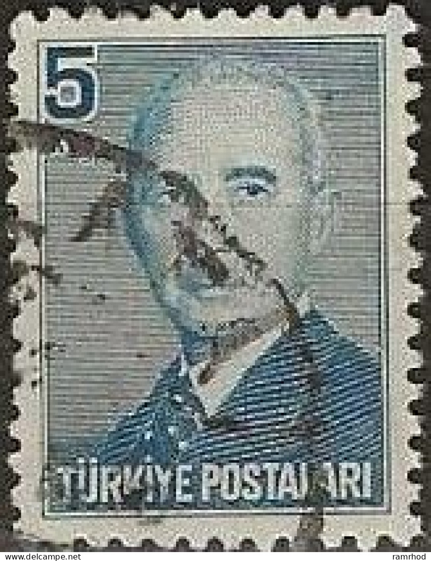 TURKEY 1948 President Inonu - 5k. - Blue FU - Oblitérés