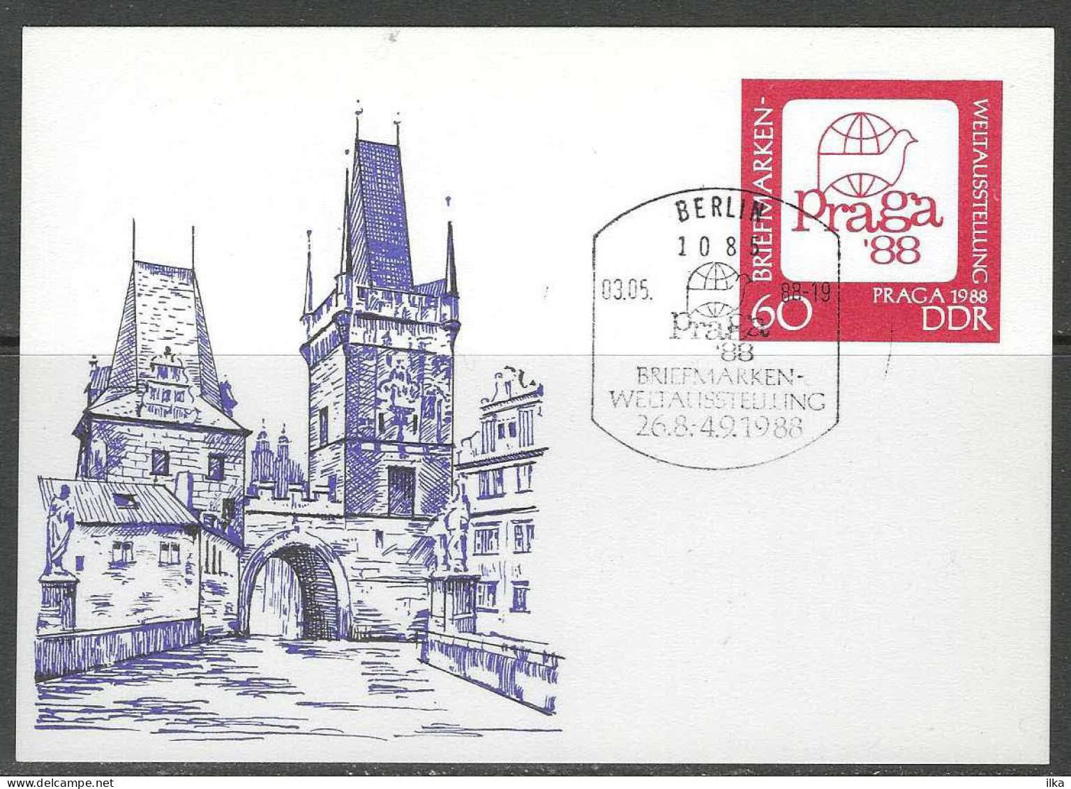 CP - Entier - Briefmarken Weltausstellung Praga '88 - Obli. Berlin 1085 - 03/05/1988. - Postkaarten - Ongebruikt