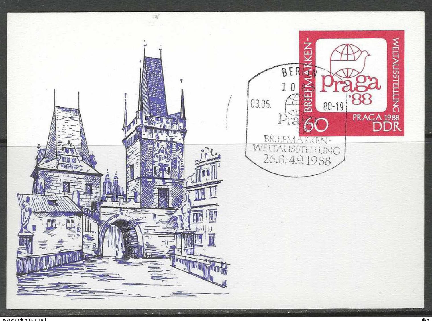 CP - Entier - Briefmarken Weltausstellung Praga '88 - Obli. Berlin 1085 - 03/05/1988. - Postcards - Mint