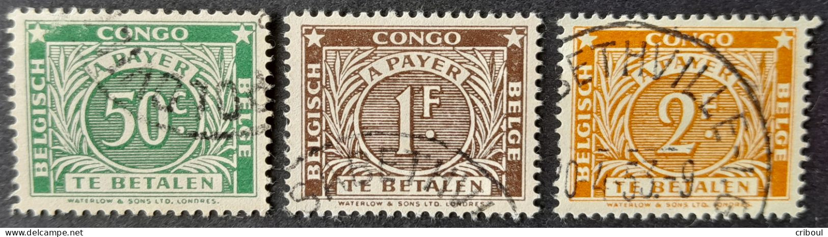 Congo Belge Belgium Congo 1943 Taxe Dentelé Perfin 14x15 Yvert 75 76 77 O Used - Oblitérés