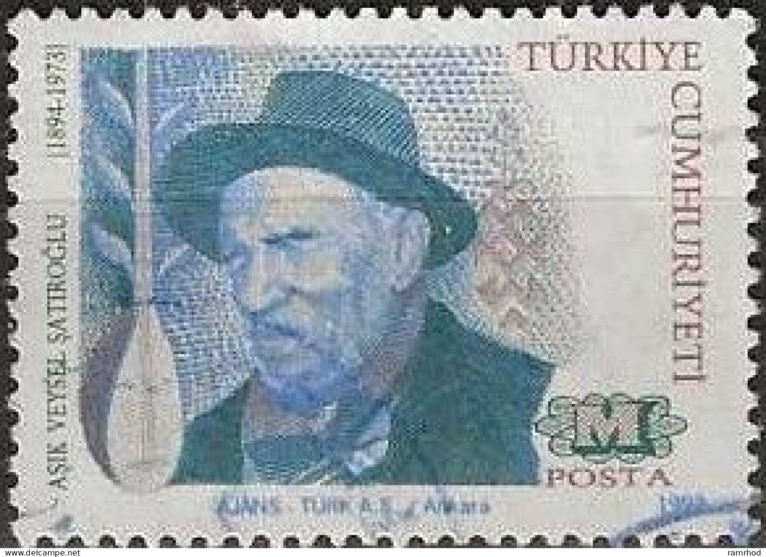 TURKEY 1992 Anniversaries - (M) - Asik Veysel Satiroglu (poet, 98th Birth Anniversary) FU - Used Stamps