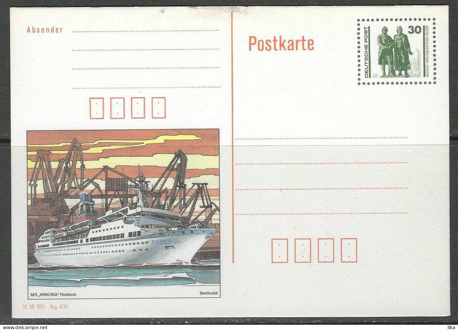 CP - Entier - Bildpostkarte MS "APKONA" - Rostock. - Postcards - Mint