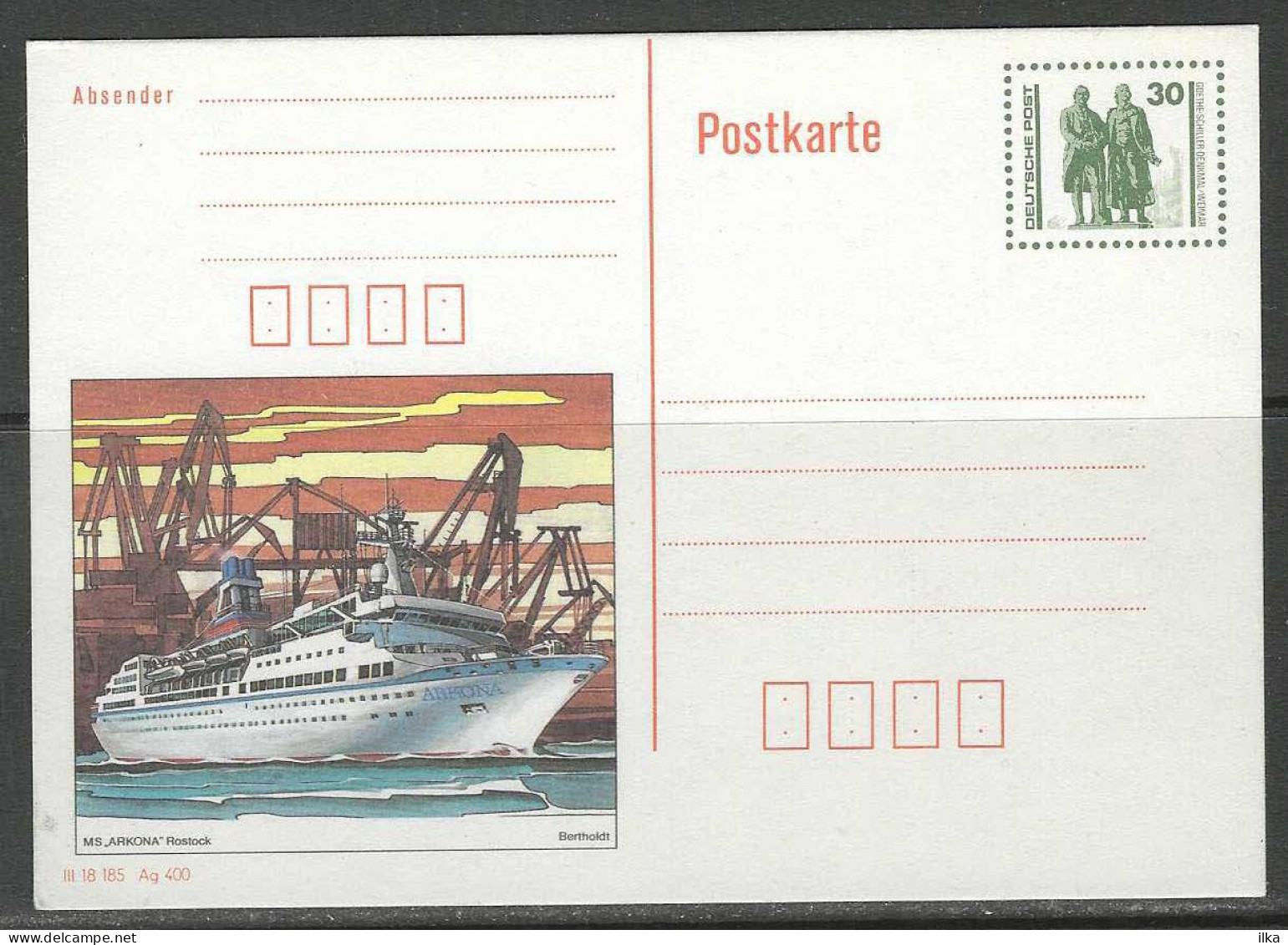 CP - Entier - Bildpostkarte MS "APKONA" - Rostock. - Cartes Postales - Neuves