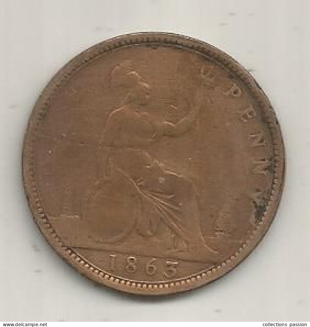 Monnaie, Grande Bretagne, Angleterre, 1 , One Penny, 1863, 2 Scans - Andere & Zonder Classificatie