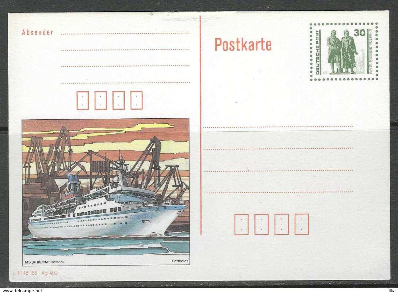 CP - Entier - Bildpostkarte MS "APKONA" - Rostock. - Postkaarten - Ongebruikt