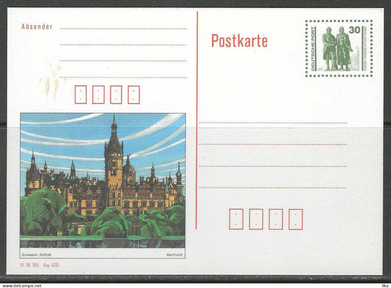 CP - Entier - Bildpostkarte - Schwerin - Schloß. - Postkarten - Ungebraucht