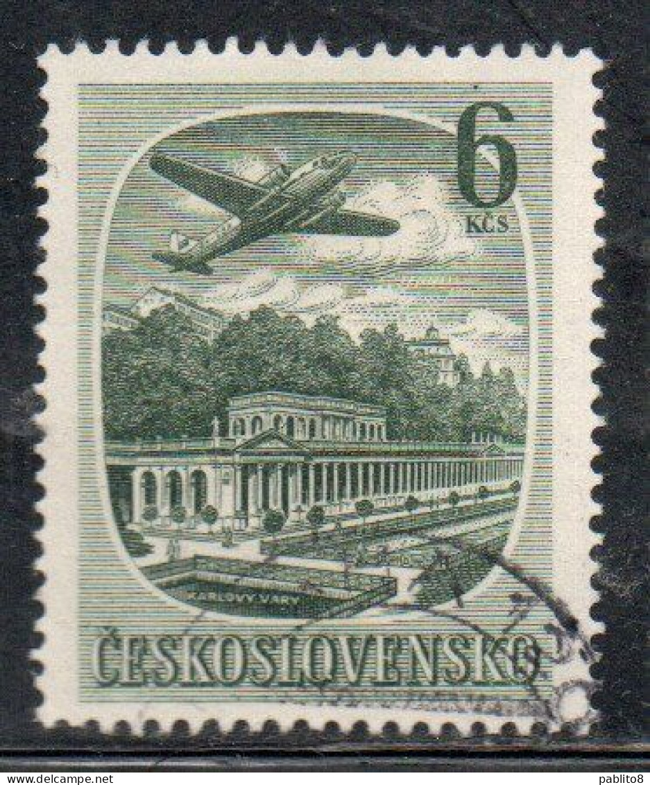 CZECHOSLOVAKIA CECOSLOVACCHIA 1951 AIRMAIL AIR POST MAIL KARLOVY VARY KARLSBAD 6k USED USATO OBLITERE' - Luftpost