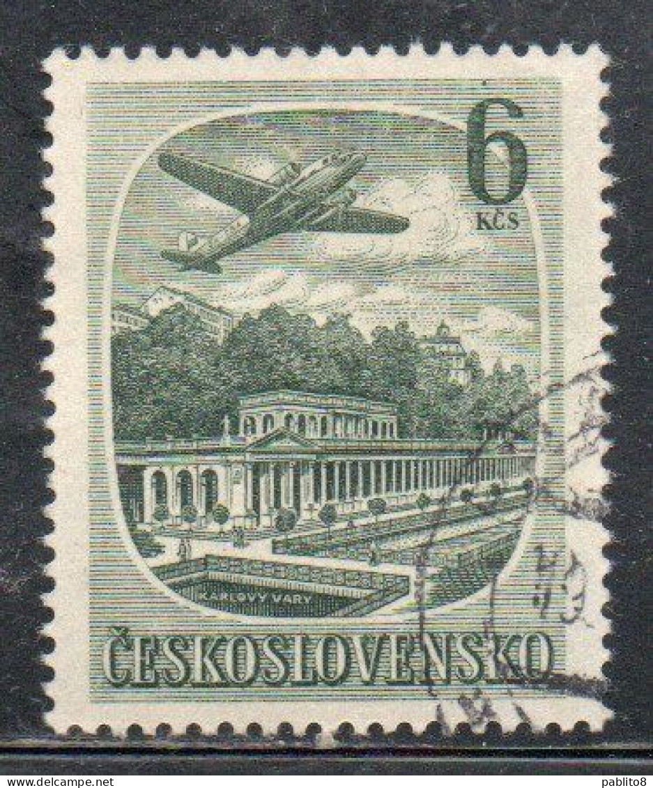 CZECHOSLOVAKIA CECOSLOVACCHIA 1951 AIRMAIL AIR POST MAIL KARLOVY VARY KARLSBAD 6k USED USATO OBLITERE' - Corréo Aéreo