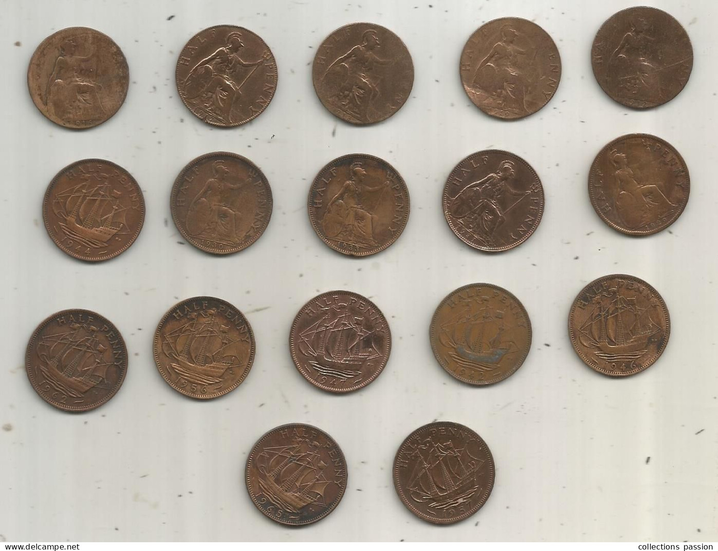 Monnaie, Grande Bretagne, Angleterre, 1/2 , Half Penny, De 1912 à 1965, 2 Scans, LOT DE 17 MONNAIES - Lots & Kiloware - Coins