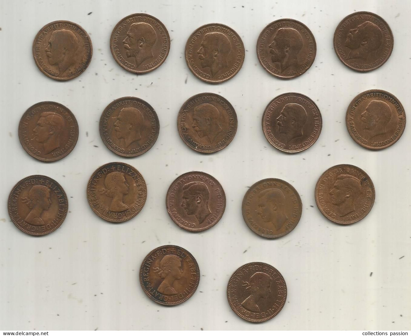 Monnaie, Grande Bretagne, Angleterre, 1/2 , Half Penny, De 1912 à 1965, 2 Scans, LOT DE 17 MONNAIES - Lots & Kiloware - Coins