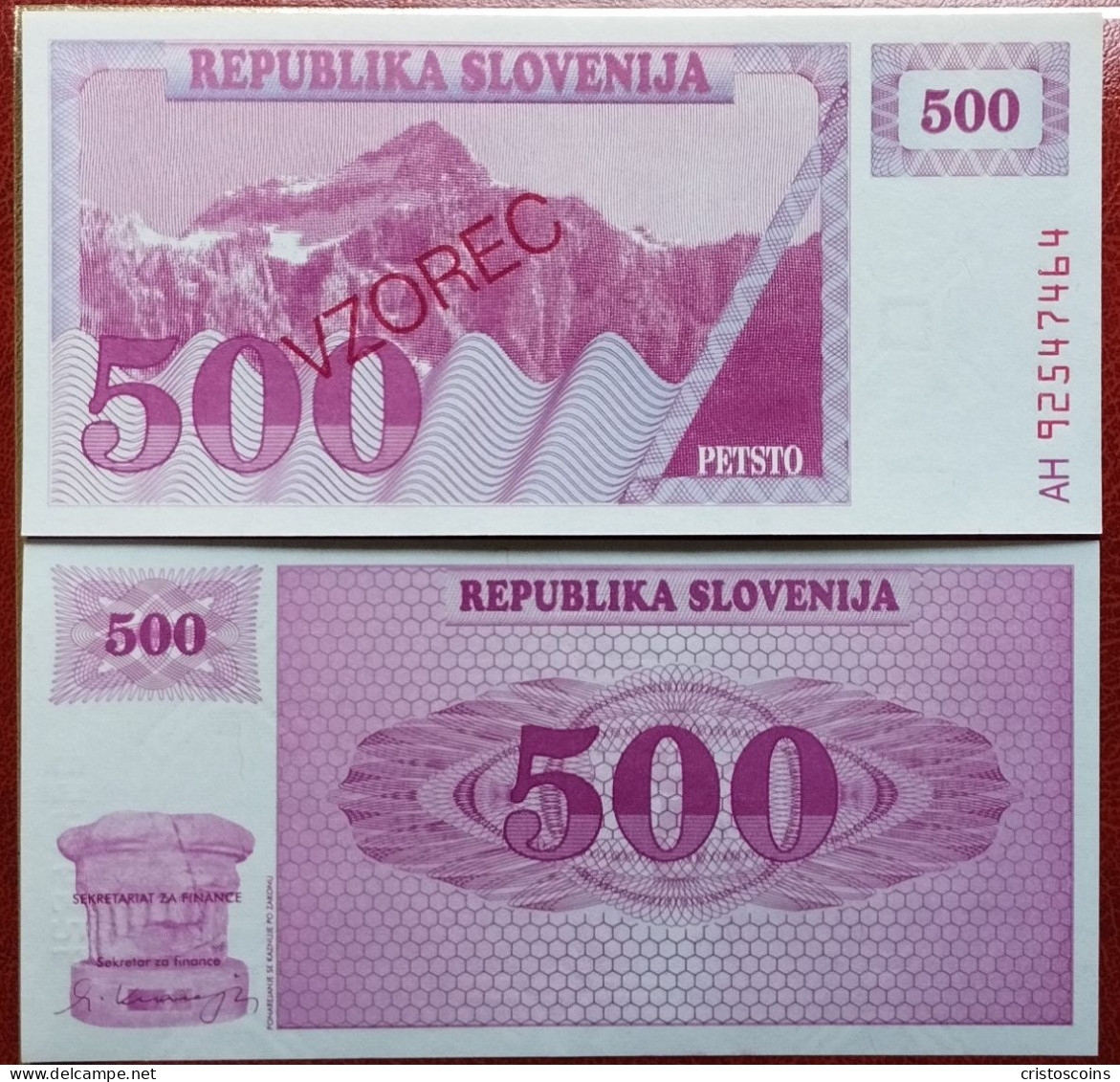 Slovenia 500 Tolar.Specimen1992 (VZOREC) P.8a UNC (B/1-58 - Specimen