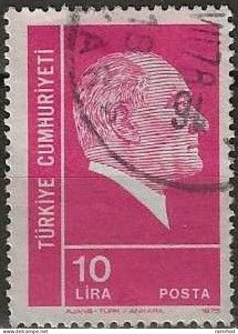 TURKEY 1972 Kemal Ataturk - 10l. - Mauve On Pink FU - Used Stamps