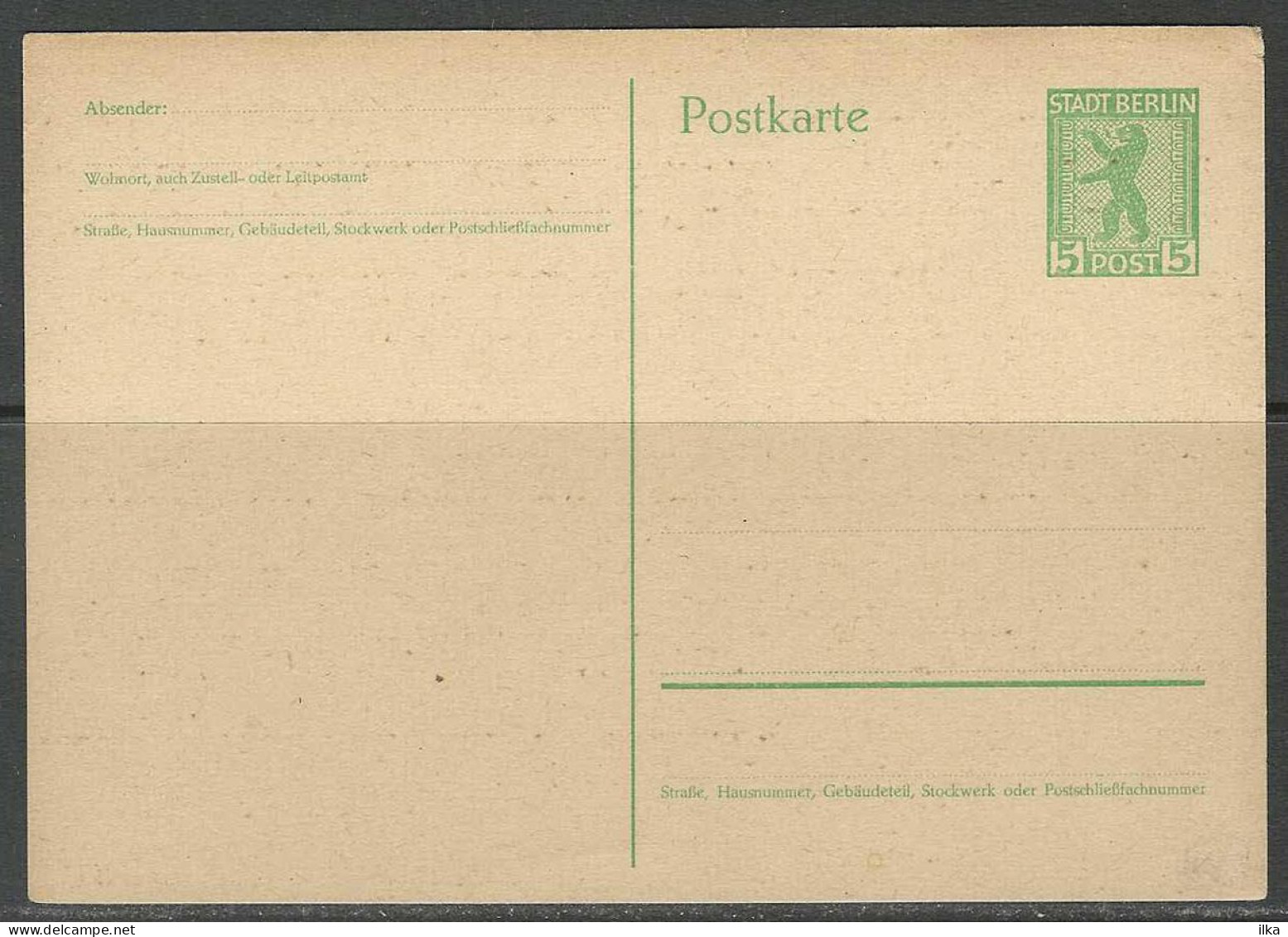 CP - Entier Postal - Sowjet Zone - 5Pf. Stadt Berlin - Ungebraucht - Ours. - Postkarten - Ungebraucht