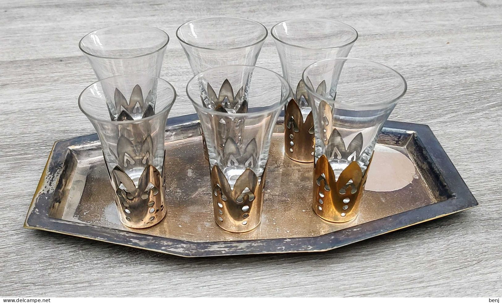 Service à Thé Avec Poinçons : Plateau + 6 Verres Et Leur Support Amovible En Argent - Glasses