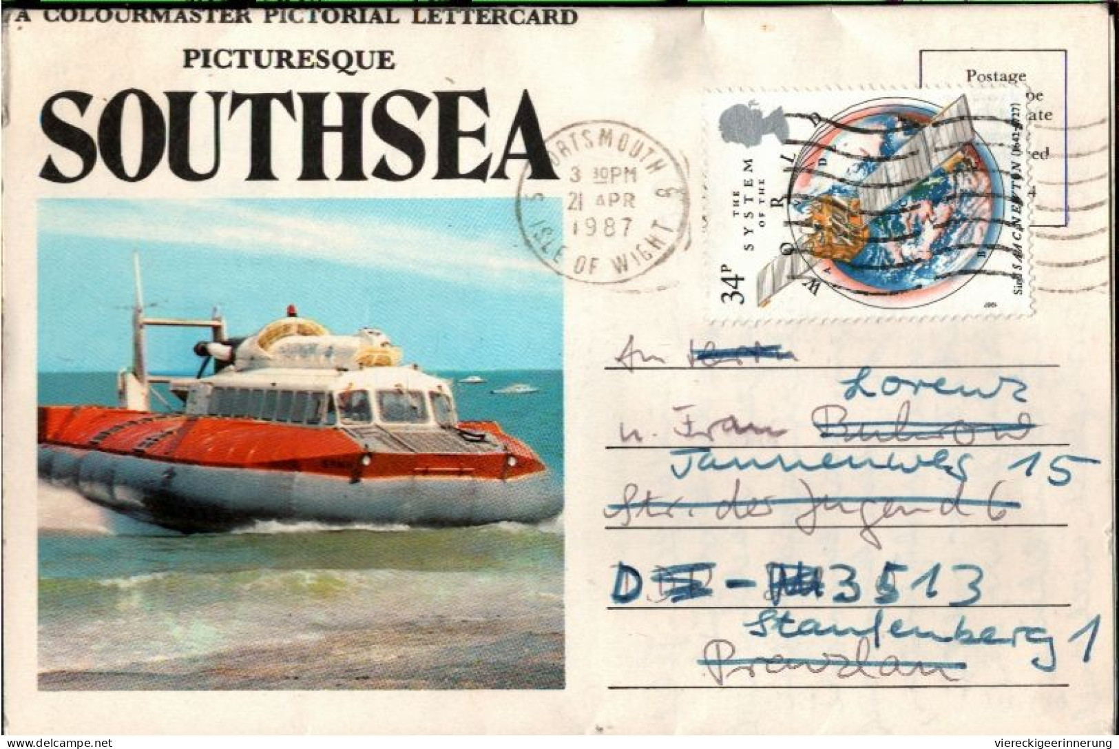 ! 1987 Lettercard Hoovercraft, Luftkissenboot, Portsmouth Isle Of Wight - Hovercrafts