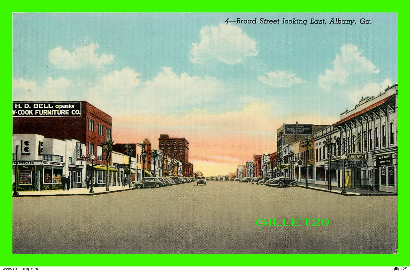 ALBANY, GA - BROAD STREET LOOKING EAST - ANIMATED OLD CAES -  TRAVEL IN 1943 - GEORGIA CIGAR & TOBACCO CO - - Albany