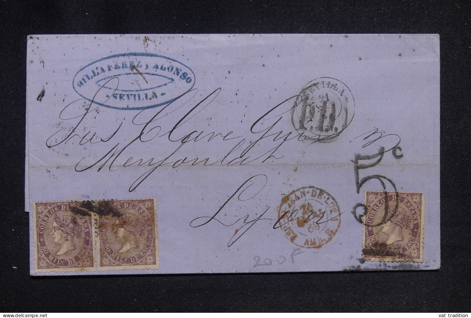 ESPAGNE - Lettre De Sévilla Pour La France En 1869 - L 147789 - Storia Postale