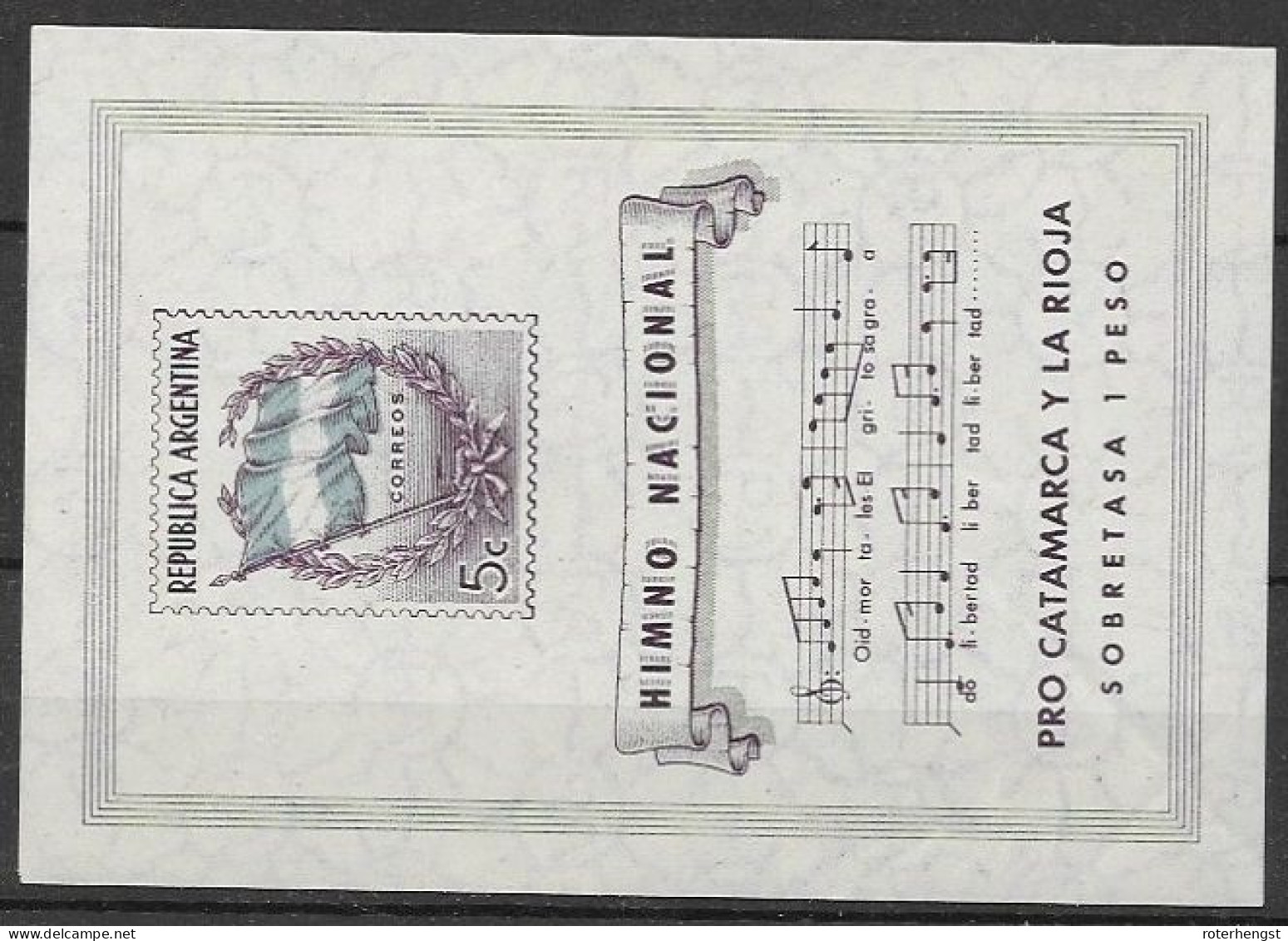 Argentina Hymn Sheet Mlh * (hinge On Border ) 20 Euros - Hojas Bloque