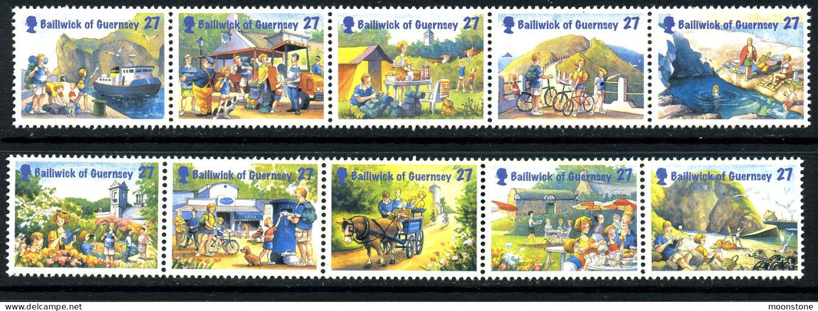 Guernsey 2002 Holidays On Sark Set Of 10, 2 Strips Of 5, MNH, SG 955/64 - Guernesey
