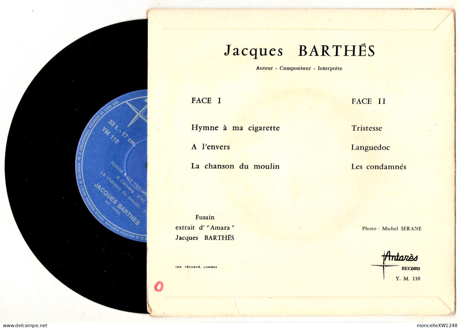 Jacques Barthès - 33 T 17 Cm Hymne à Ma Cigarette (1971) - Formats Spéciaux