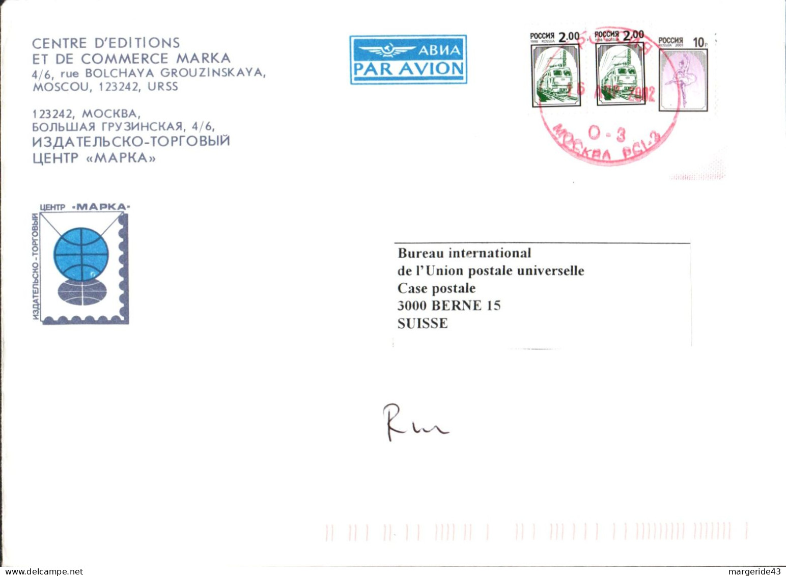 RUSSIE AFFRANCHISSEMENT COMPOSE SUR LETTRE AVION POUR LA SUISSE 2002 - Covers & Documents