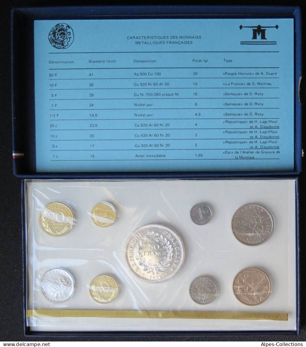 F5000.27 - COFFRET FLEURS DE COINS - 1978 - 1 Centime REBORD à 50 Francs - Tr B - BU, BE & Estuches