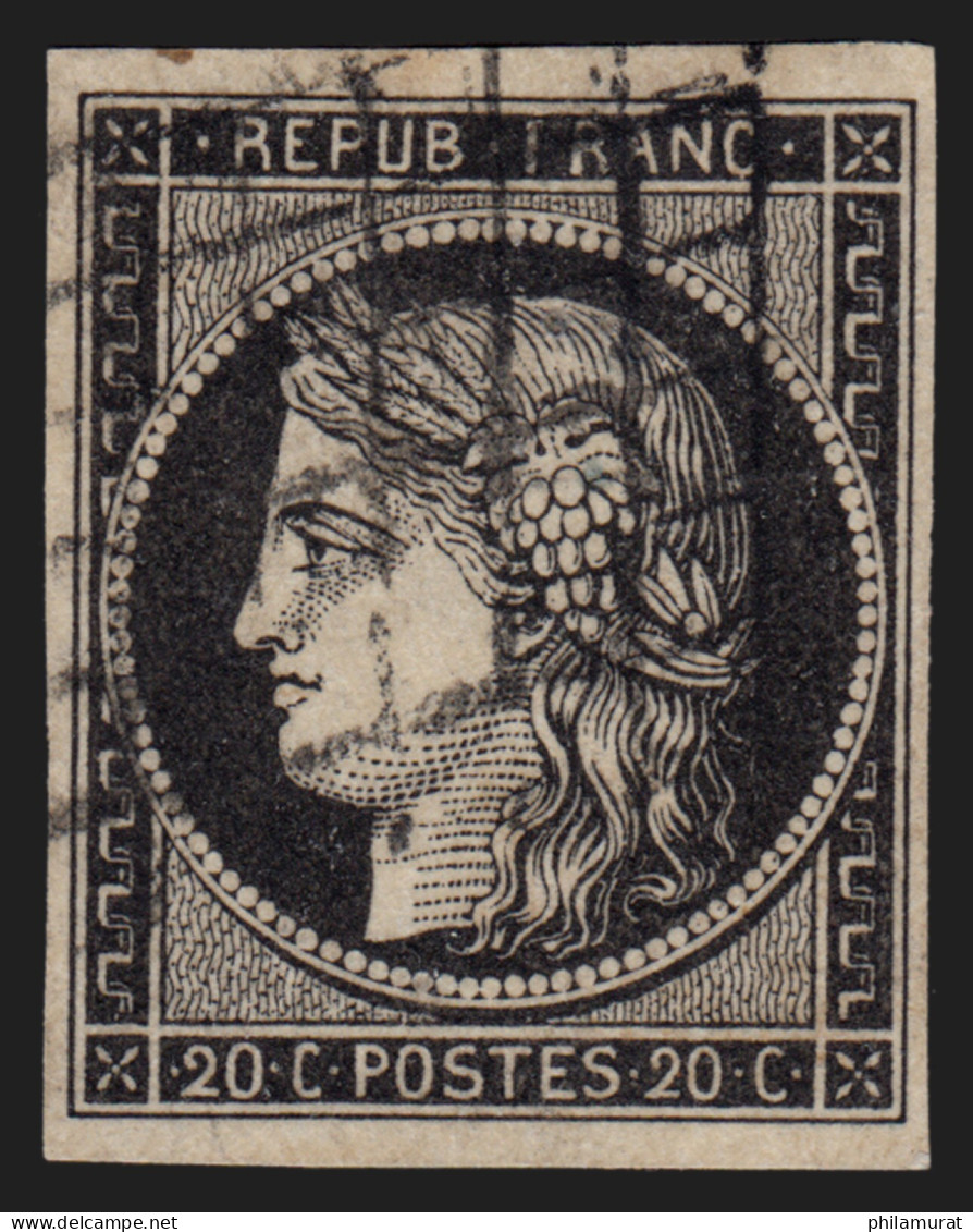 France N°3a, Cérès 1849, 20c Noir Sur Blanc, Oblitéré, COTE 75€ - TB - 1849-1850 Ceres