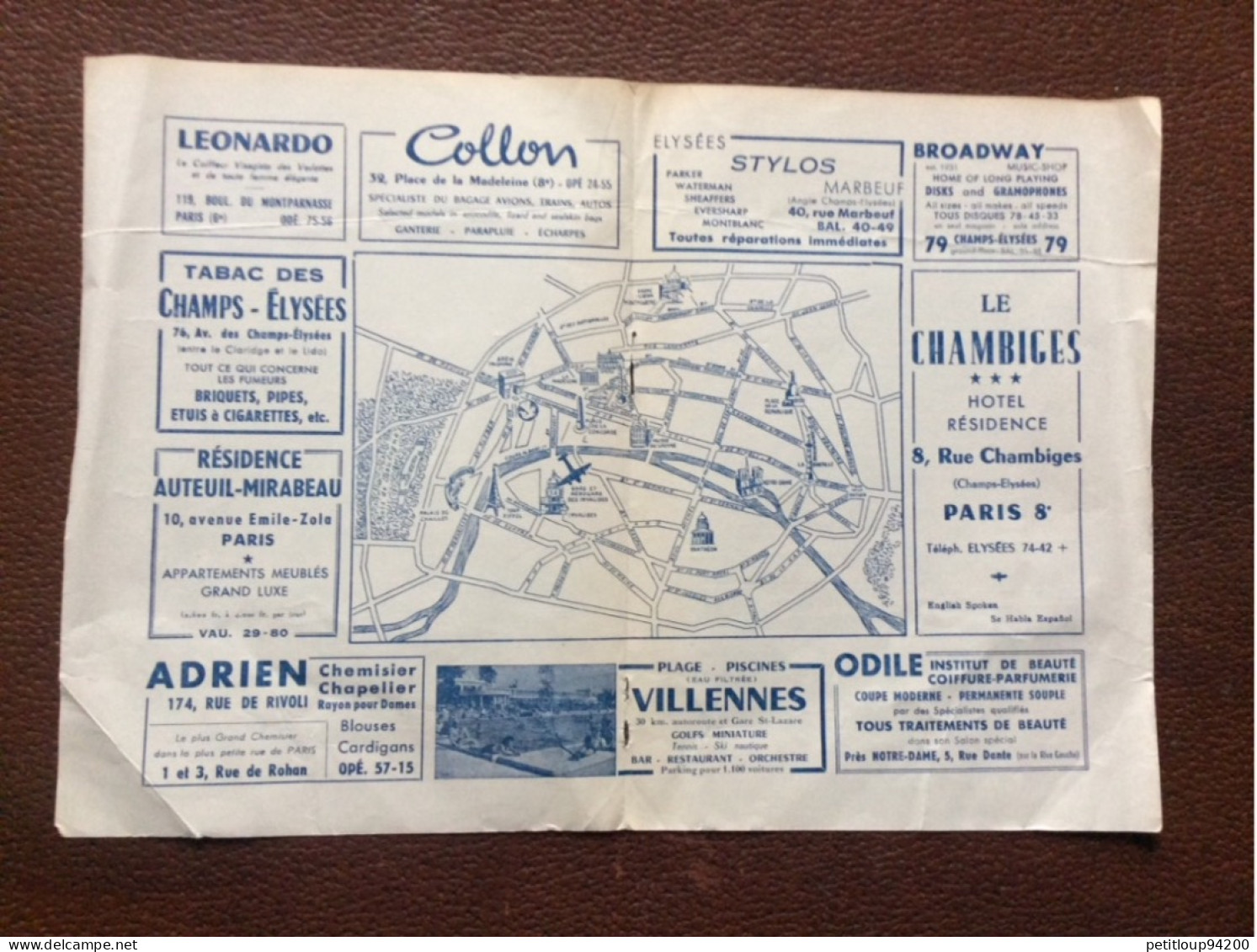 524 DOCUMENT COMMERCIAL Plan De Quartier De Paris  PUBLICITÉS Air France Et Autres  ANNEES 1950 - Sport En Toerisme