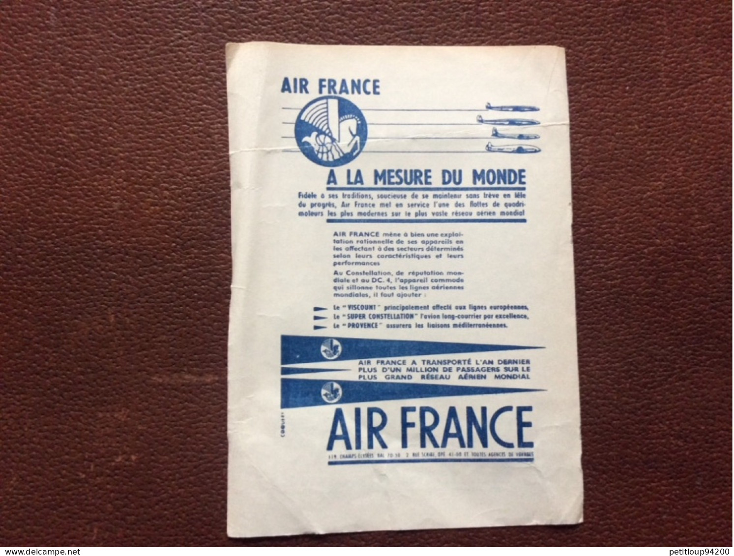 524 DOCUMENT COMMERCIAL Plan De Quartier De Paris  PUBLICITÉS Air France Et Autres  ANNEES 1950 - Deportes & Turismo