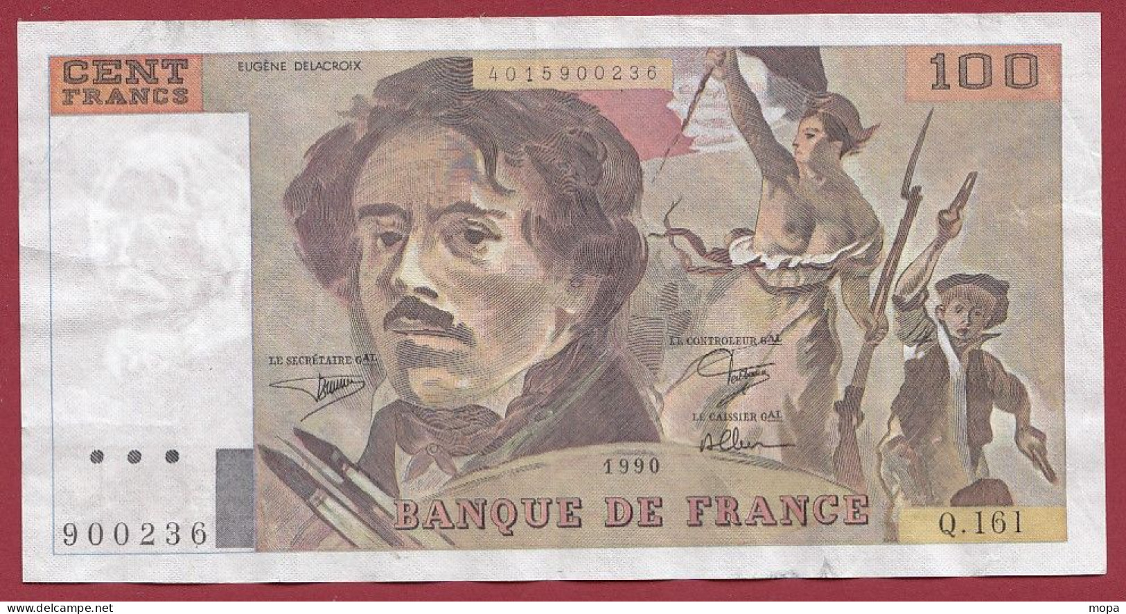 100 Francs "Delacroix" --1990 --Alph .Q.161 (AUCUN EPINGLAGE)-- Dans L 'état - 100 F 1978-1995 ''Delacroix''