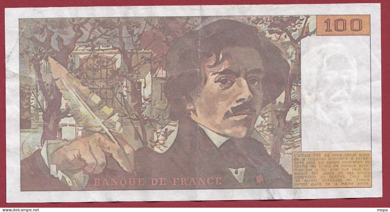 100 Francs "Delacroix" --1990 --Alph .Q.161 (AUCUN EPINGLAGE)-- Dans L 'état - 100 F 1978-1995 ''Delacroix''