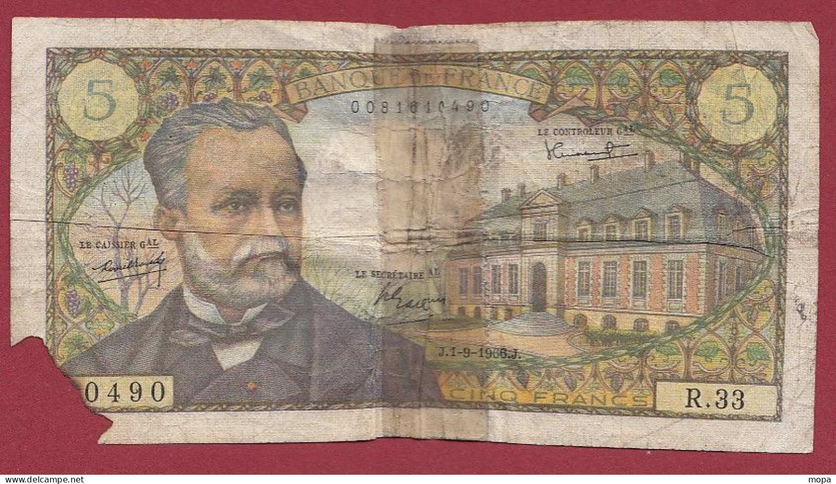 5 Francs "Pasteur" Du 01/09/1966.J --Alph .R.33 -- Dans L 'état - 5 F 1966-1970 ''Pasteur''